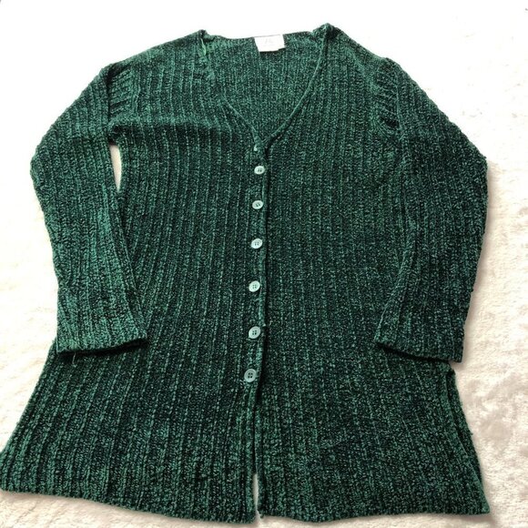 NICOLE Emerald Green Button Down Knitted Cardigan Sweater Size Small - Picture 3 of 10